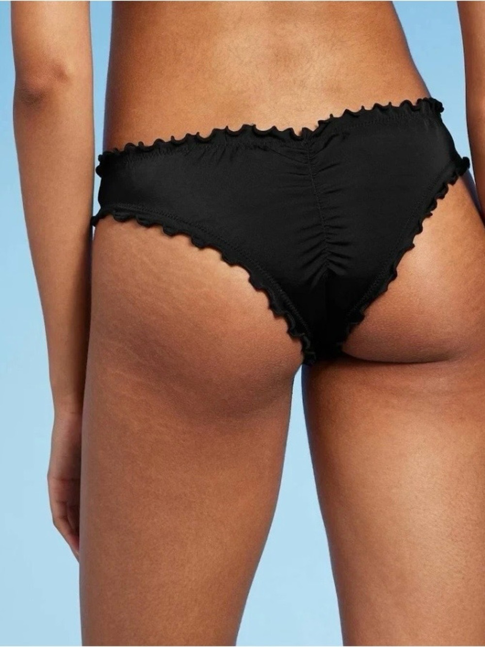 Shade & Shore - Women's Low Rise Ruffle Cheeky Bikini Bottom - Black Small 4-6 - Picture 4 of 4